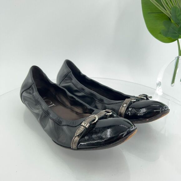 AGL Women Monika Ballet Flat Size 43.5 13.5 Black Leather Shoe Cap Toe Italy - Picture 2 of 13